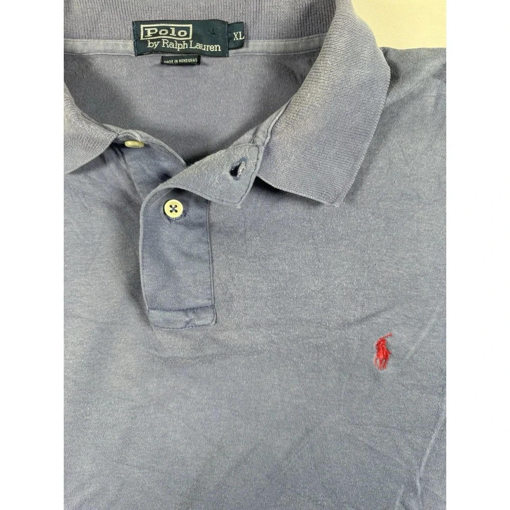 Vintage Polo Ralph Lauren Mens XL Blue Jersey Knit Polo Red Pony Faded